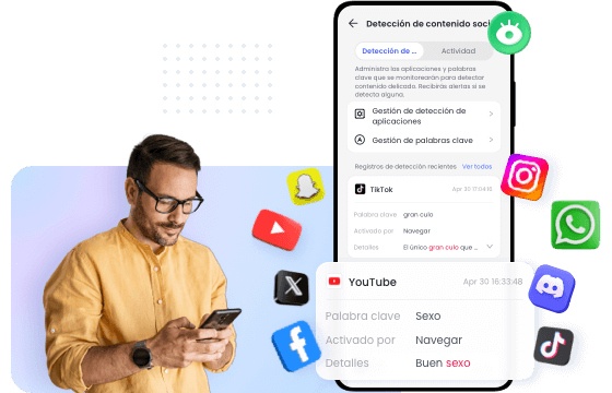 Supervisa apps de redes sociales por palabras clave